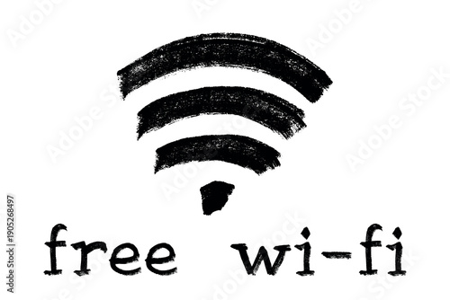 Hand drawn free wifi spot zone sign Public wi-fi area sign Wireless internet clipart in doodle style Single element for print, web, design, decor 3G, 4G, 5G, 6G, IoT