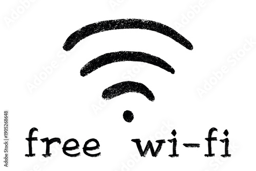 Hand drawn free wifi spot zone sign Public wi-fi area sign Wireless internet clipart in doodle style Single element for print, web, design, decor 3G, 4G, 5G, 6G, IoT