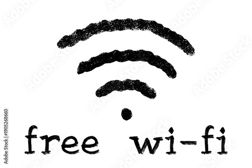 Hand drawn free wifi spot zone sign Public wi-fi area sign Wireless internet clipart in doodle style Single element for print, web, design, decor 3G, 4G, 5G, 6G, IoT
