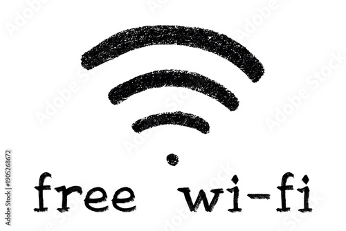Hand drawn free wifi spot zone sign Public wi-fi area sign Wireless internet clipart in doodle style Single element for print, web, design, decor 3G, 4G, 5G, 6G, IoT