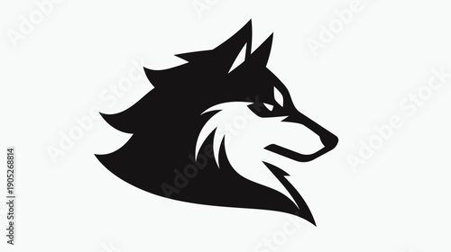 A black silhouette of a wolf's head shows the animal in profile. The design highlights the wolf's strong features and spirit.