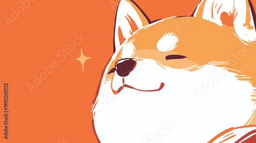 A dog has a joyful expression and eyes closed, enjoying a moment of happiness against a bright orange backdrop.