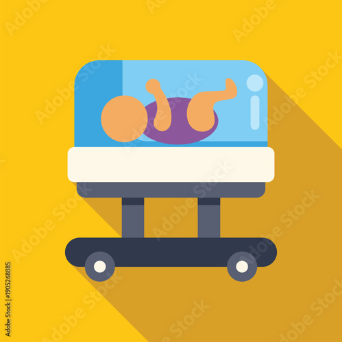 Newborn infant staying in incubator for protection and medical care