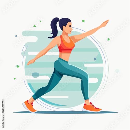 Illustration of a woman performing a lunge exercise for fitness and healthy lifestyle