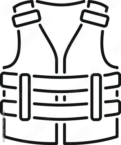 Bulletproof vest line icon representing safety and military or police protection