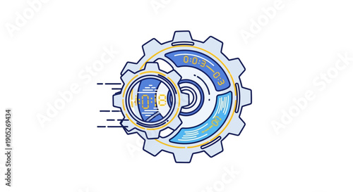 Dynamic digital timing gears illustrating efficient process management and countdown mechanism