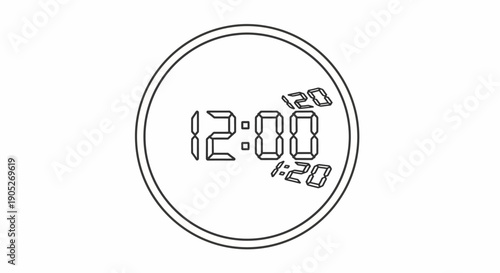 Detailed outline drawing of a modern digital clock interface displaying multiple time readings