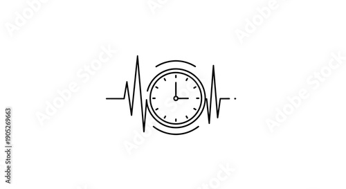 Time and Heartbeat Concept Line Icon Illustrating Life's Rhythms and Urgency