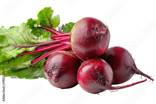 Fresh organic beetroot vegetables with green leaves isolated on transparent background. Fresh beetroot bunch with green leaves isolated on white background.
