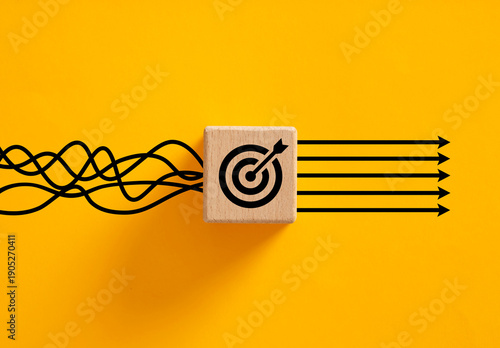 Wooden cube block transforming chaos into business strategic goal