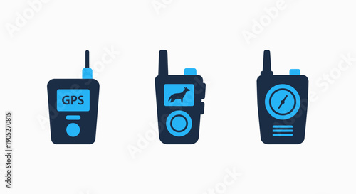 GPS Device, Dog Tracking Communicator, and Compass Icons for Outdoor Adventures