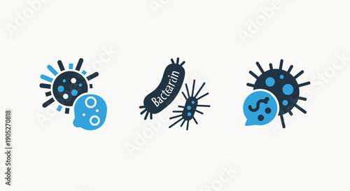 Virus and Bacteria Icons: Cells, Spores, and Microbe Analysis Symbols