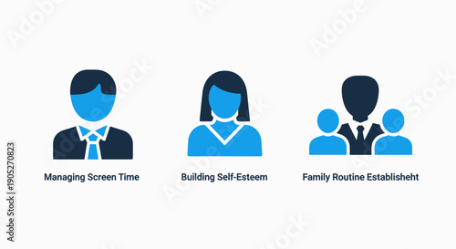 Male and Female Icons for Managing Screen Time, Building Self-Esteem, and Family Routine Establishment