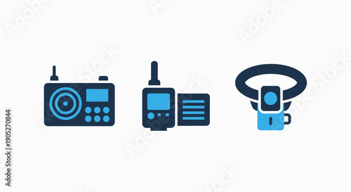Radio Communication Devices: Receiver, Walkie-Talkie, and Headset Icons
