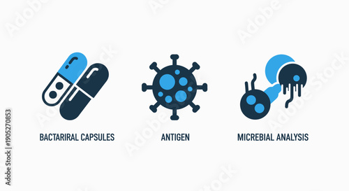 Medical Icons: Bacterial Capsules, Virus Antigen, and Microbial Analysis