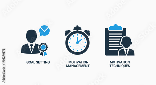 Business Icons for Goal Setting, Motivation Management, and Motivation Techniques