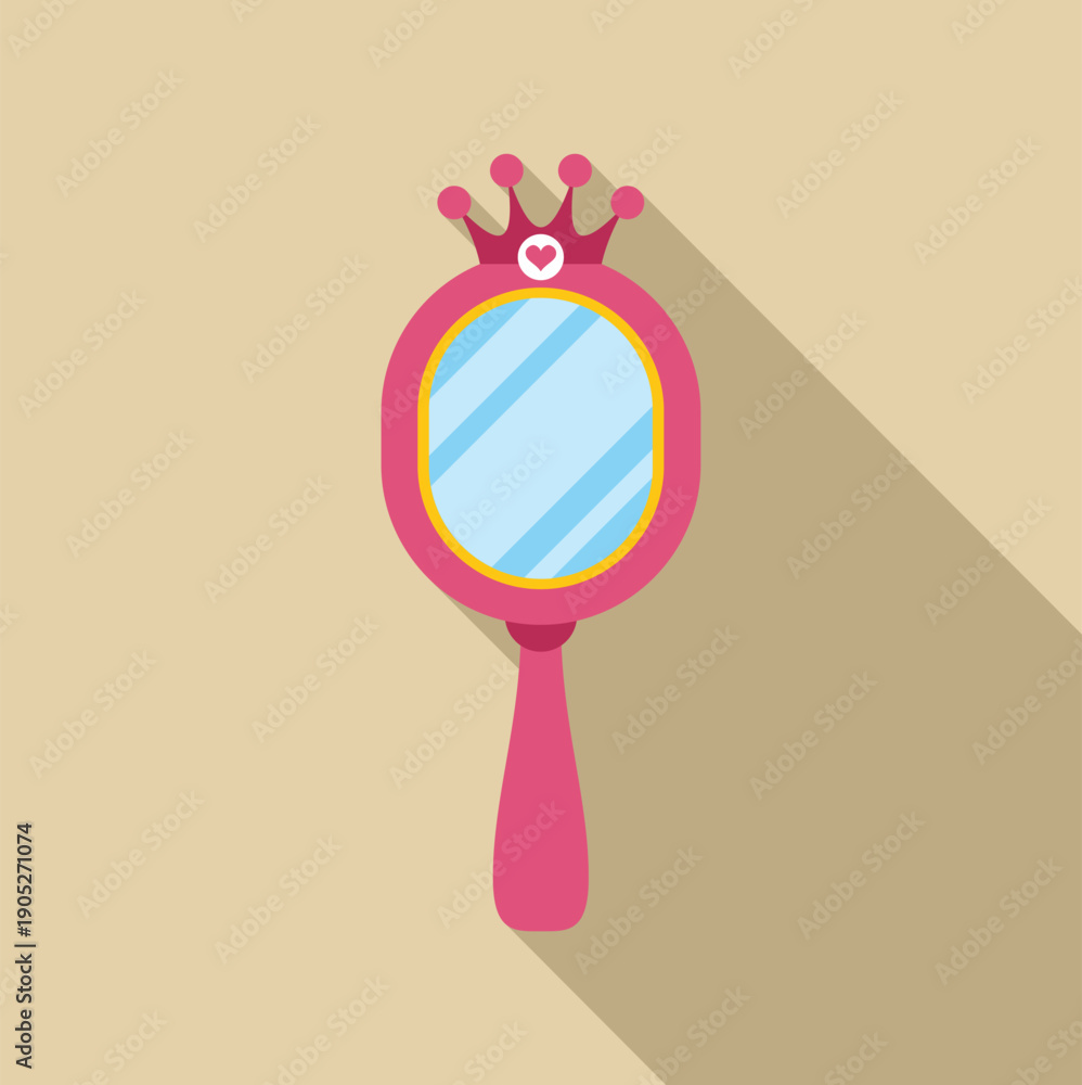 Naklejka premium Pink hand mirror with a crown top and long shadow indicating beauty and vanity