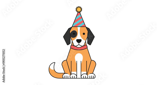 Cartoon dog wearing party hat sitting