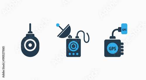 Modern GPS and communication devices, including satellite receiver and antenna for tracking and data transmission