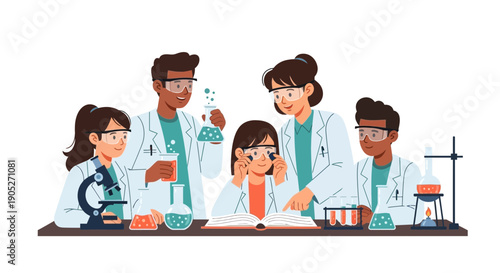 Students in science lab with equipment and experiments
