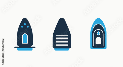 Stylized icons of three different boat topsides, including a sleek speedboat, a motorboat, and a rigid inflatable boat, seen from above. Modern vector art.