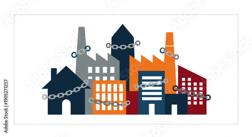 cityscape with chained buildings