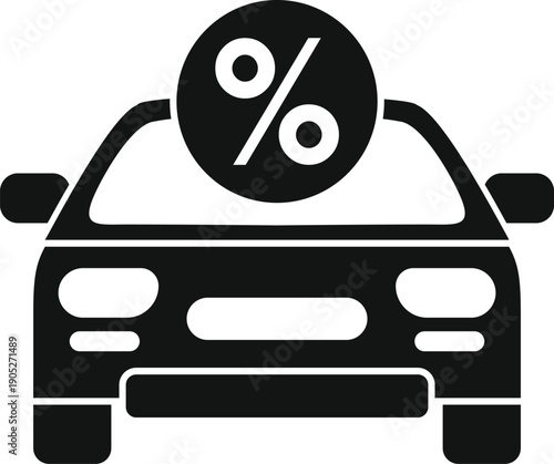 Car showing interest rate icon for auto loan or discount concept