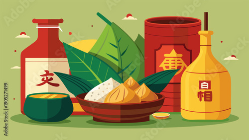 Happy Dragon Boat Festival greeting banner with Zongzi and decorative patterns..eps