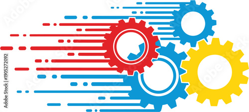 Abstract concept of industrial mechanical gears with speed lines, representing technological innovation and progress