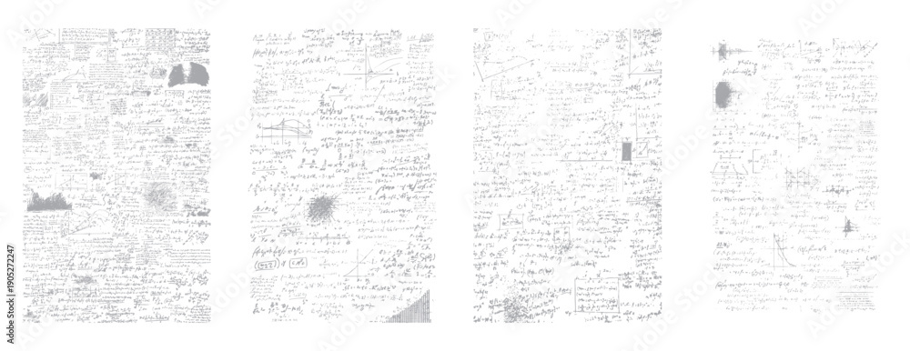 Obraz premium Four panels of handwritten scientific equations and diagrams on white background science math formula