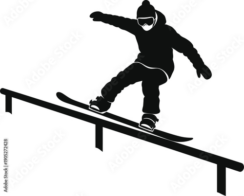 Winter Olympics Snowboarding Athlete Performing a Trick on a Rail