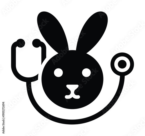 Vector illustration of a cute rabbit wearing a stethoscope around its neck.