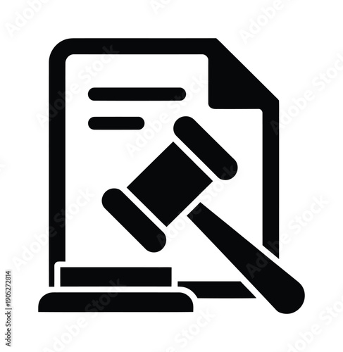 Gavel resting on a document in a vector illustration of justice