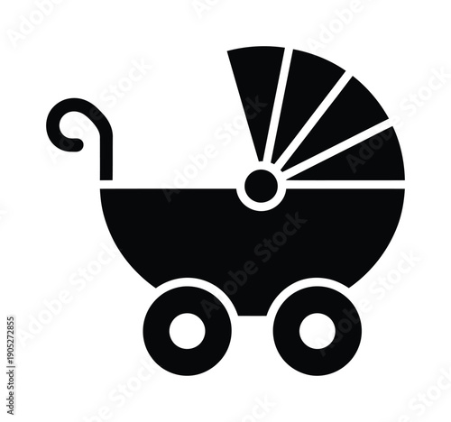 Vector image of a classic baby carriage stroller with a canopy