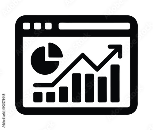 Vector icon of a web browser showing upward trending analytics