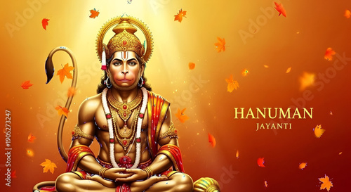 Hanuman Jayanti: A vibrant depiction of Hanuman, a revered figure in the Hindu pantheon, meditating peacefully amid a radiant ambiance, capturing the essence of devotion and spiritual strength.