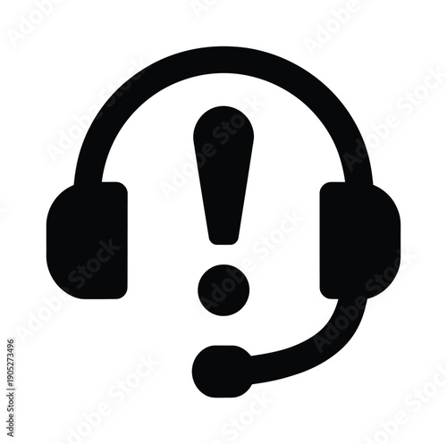Vector headset with exclamation mark symbolizing customer service alert