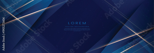 Abstract elegant blue background with golden line and lighting effect sparkle. Luxury template design.