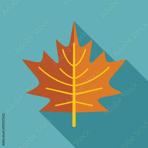 Orange maple leaf showing autumn season with long shadow