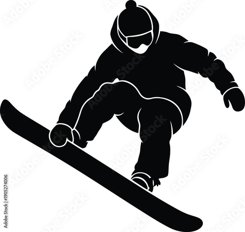 Dynamic Winter Olympics Snowboarding silhouette capturing the thrill of extreme winter sports and athletic agility on the slopes, symbolizing skill and winter recreation