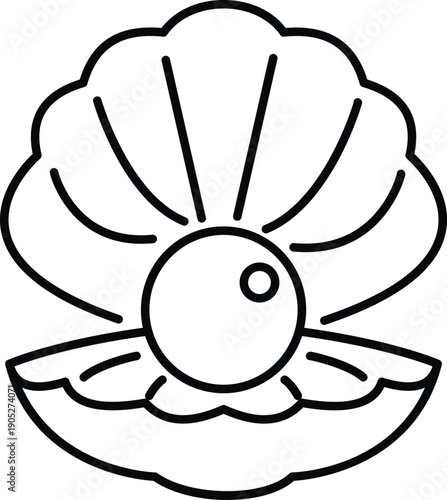 Open oyster shell presenting a shiny pearl, representing treasure and wealth