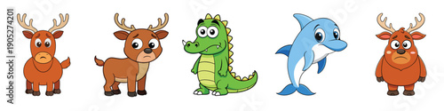 cartoon angry animals set featuring dinosaurs and leopards 