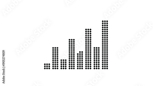 Simple financial business bar chart represented by black dots in ascending and descending columns over a plain white background.
