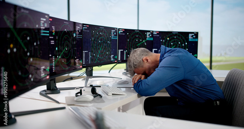 Fotografi Sleeping Air Traffic Controller Battles Boredom