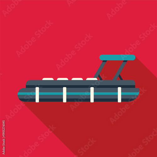 Rubber dinghy watercraft icon with a red background generating a long shadow