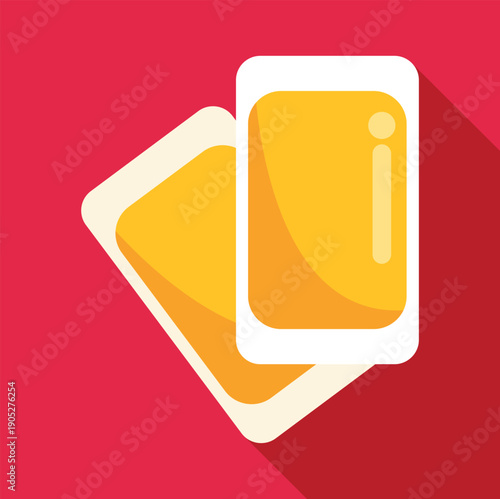 Two game cards with rounded corners shown with a long shadow on red background