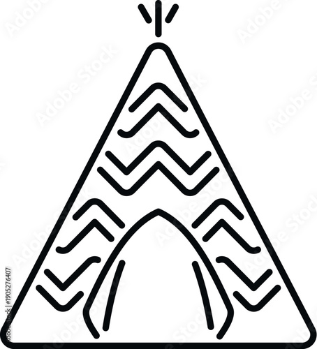Tipi depicting a traditional indigenous dwelling, representing nomadic lifestyle and camping
