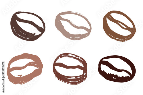 Set of hand drawn fresh roasted coffee bean Arabica robusta seed doodle Single element for design print packaging label decor