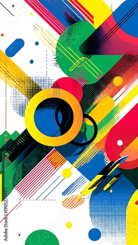 Vibrant abstract art with dynamic shapes and colors