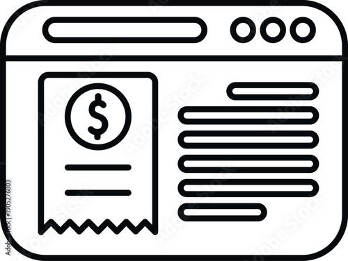 Web browser window showing online financial transaction with dollar icon and receipt details